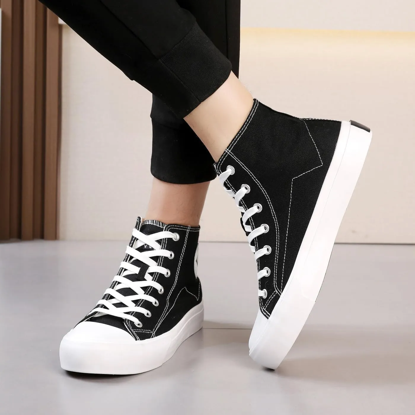 VAXAV Unisex Lightweight High Top Canvas Sneakers Breathable Flat Walking Shoes