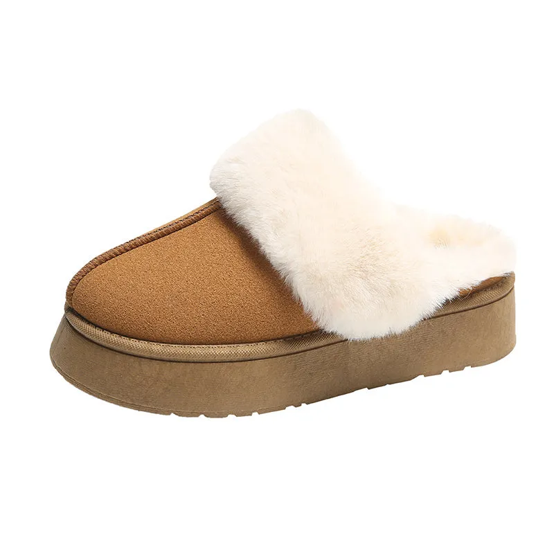 Veda Platform Fur Collar Lined Slip On Mule