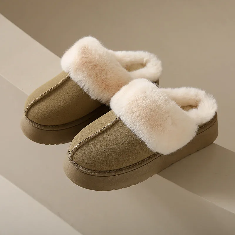 Veda Platform Fur Collar Lined Slip On Mule