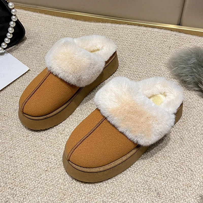 Veda Platform Fur Collar Lined Slip On Mule