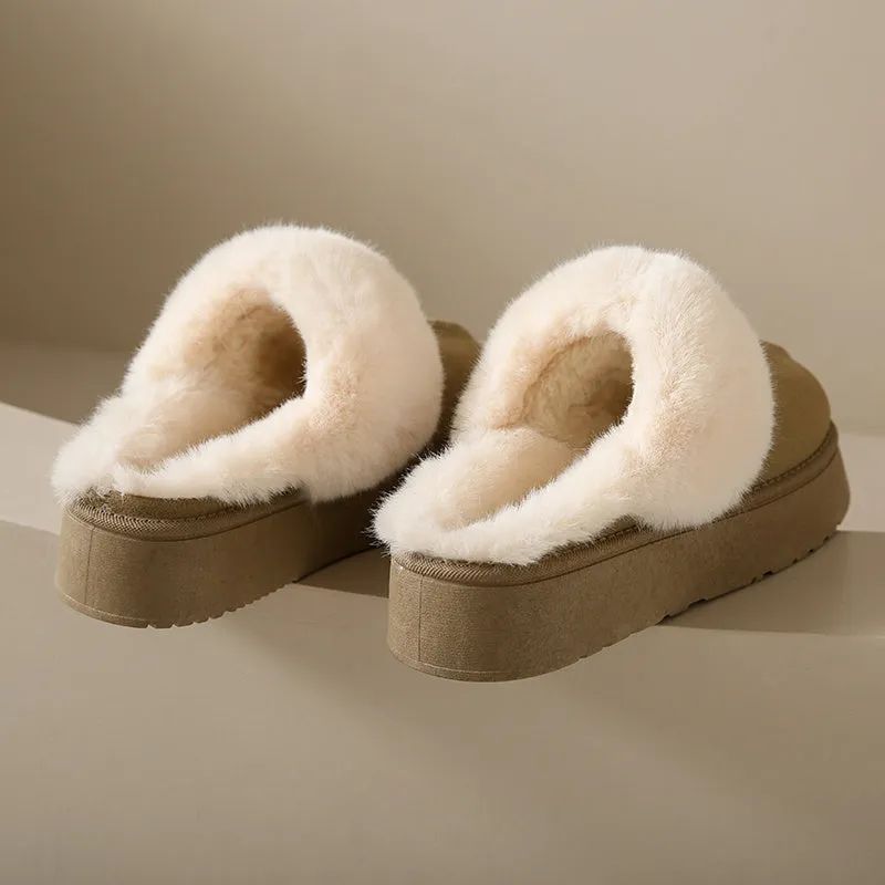 Veda Platform Fur Collar Lined Slip On Mule