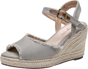 Vepose Women's 880 Wedge Sandals Peep Toe, 3.3" Inch High Heel Platform Espadrilles Sandals with Ankle Buckle