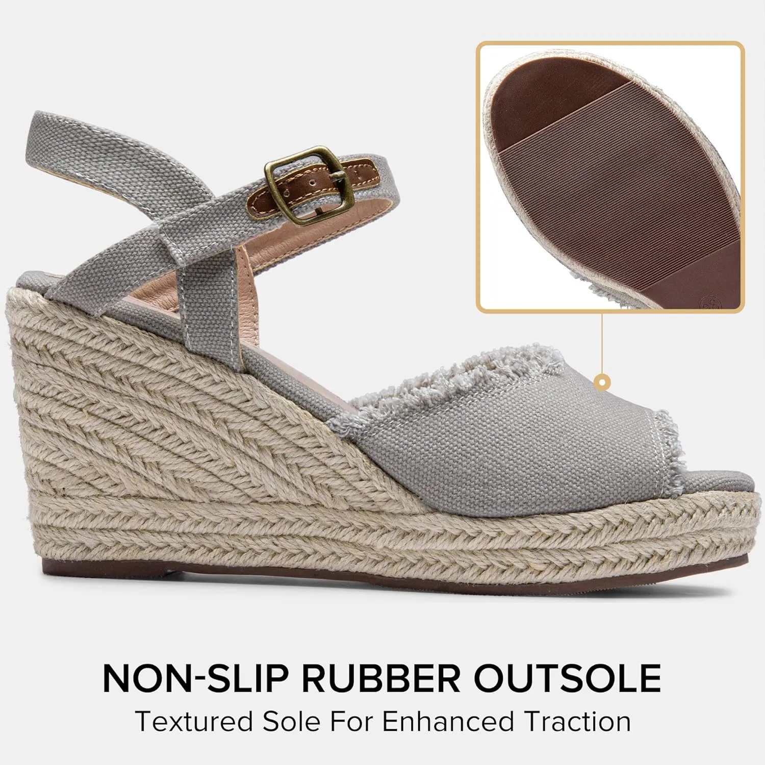 Vepose Women's 880 Wedge Sandals Peep Toe, 3.3" Inch High Heel Platform Espadrilles Sandals with Ankle Buckle