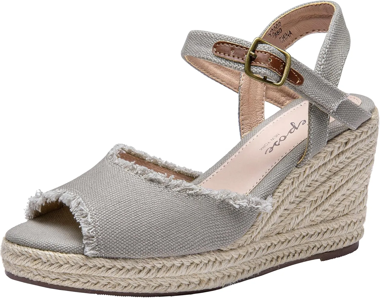 Vepose Women's 880 Wedge Sandals Peep Toe, 3.3" Inch High Heel Platform Espadrilles Sandals with Ankle Buckle