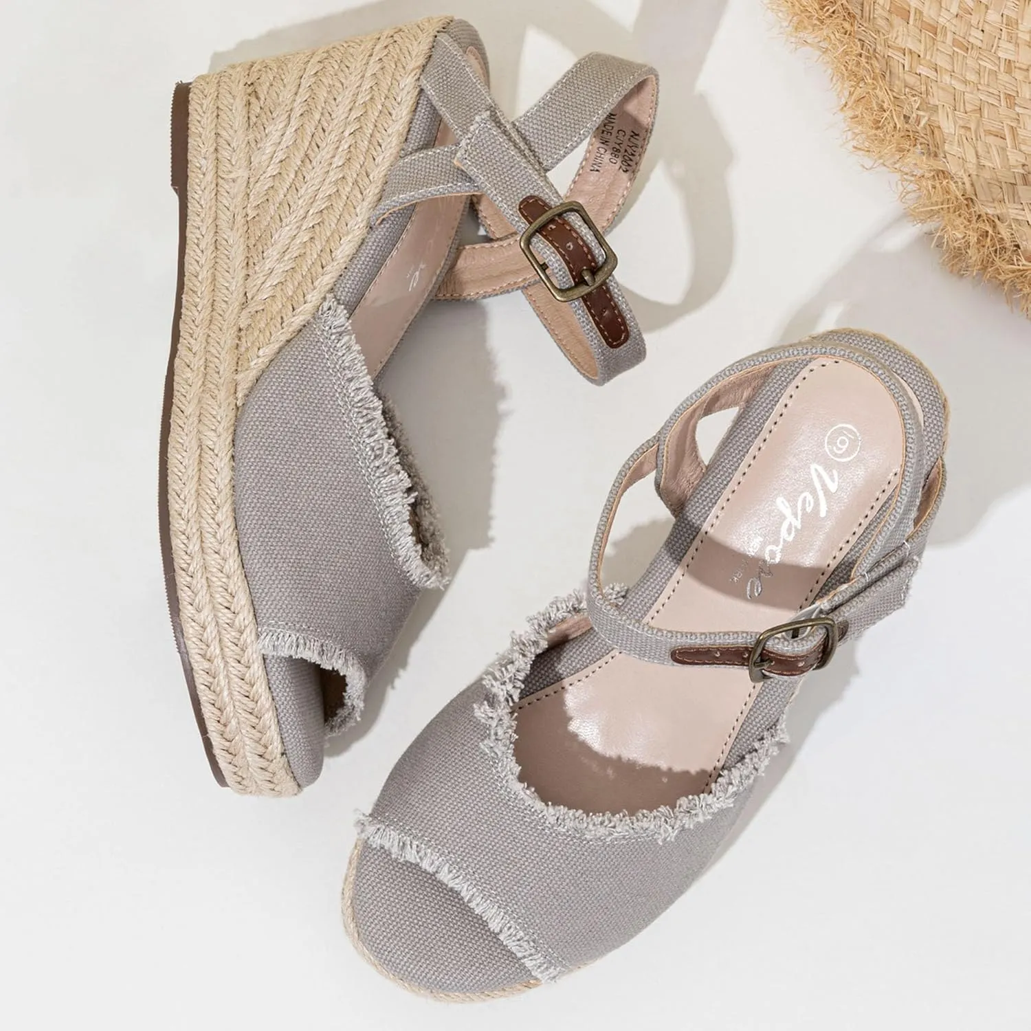 Vepose Women's 880 Wedge Sandals Peep Toe, 3.3" Inch High Heel Platform Espadrilles Sandals with Ankle Buckle