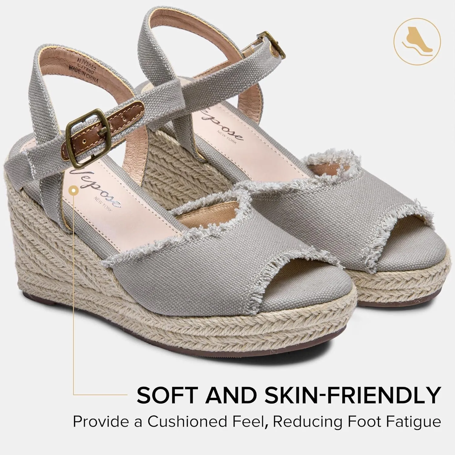 Vepose Women's 880 Wedge Sandals Peep Toe, 3.3" Inch High Heel Platform Espadrilles Sandals with Ankle Buckle