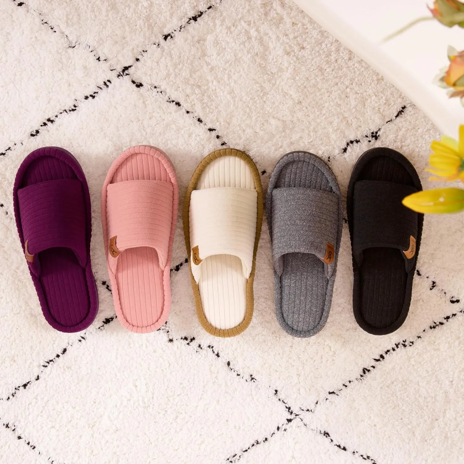 VeraCosy Women's Open Toe Slippers Soft Terry Cloth Indoor Slip on House Shoes