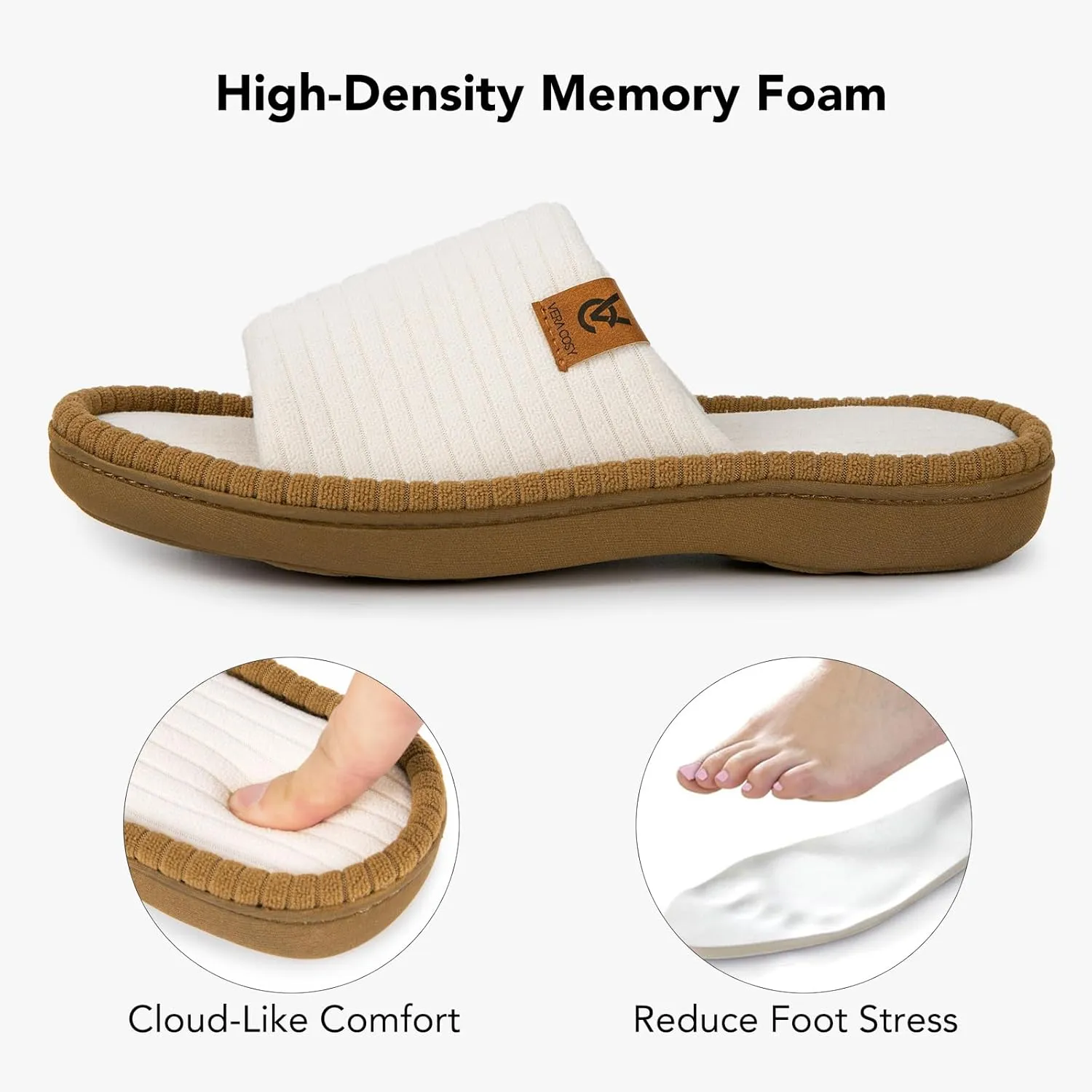 VeraCosy Women's Open Toe Slippers Soft Terry Cloth Indoor Slip on House Shoes