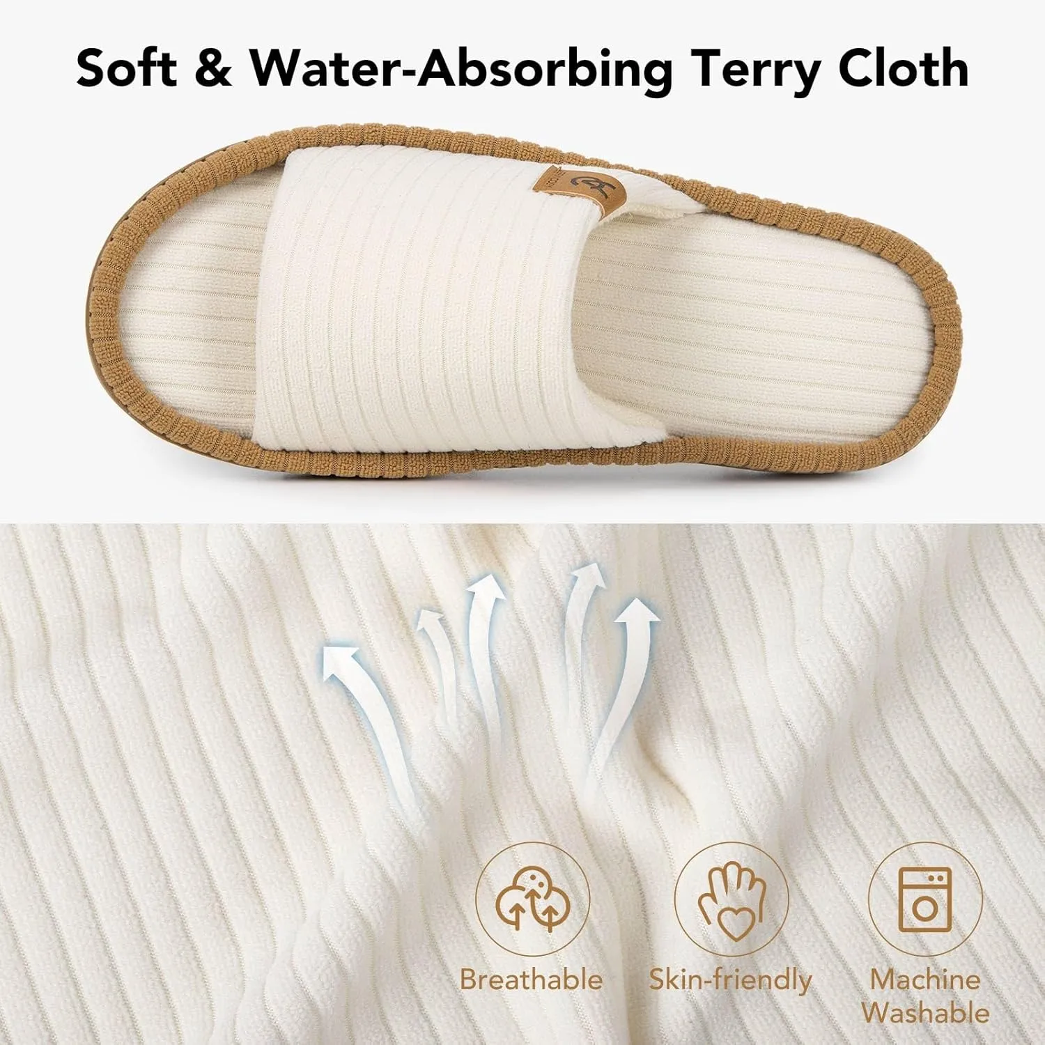 VeraCosy Women's Open Toe Slippers Soft Terry Cloth Indoor Slip on House Shoes