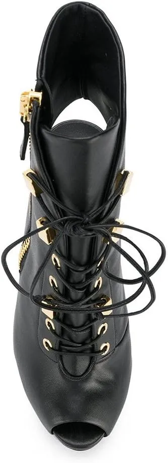 VERISSON Women's Peep Toe Studded Lace up Stiletto Ankle High Sandal Boots Open-back side Zipper High Heels Nubuck Summer Sandal Booties for Evening Party
