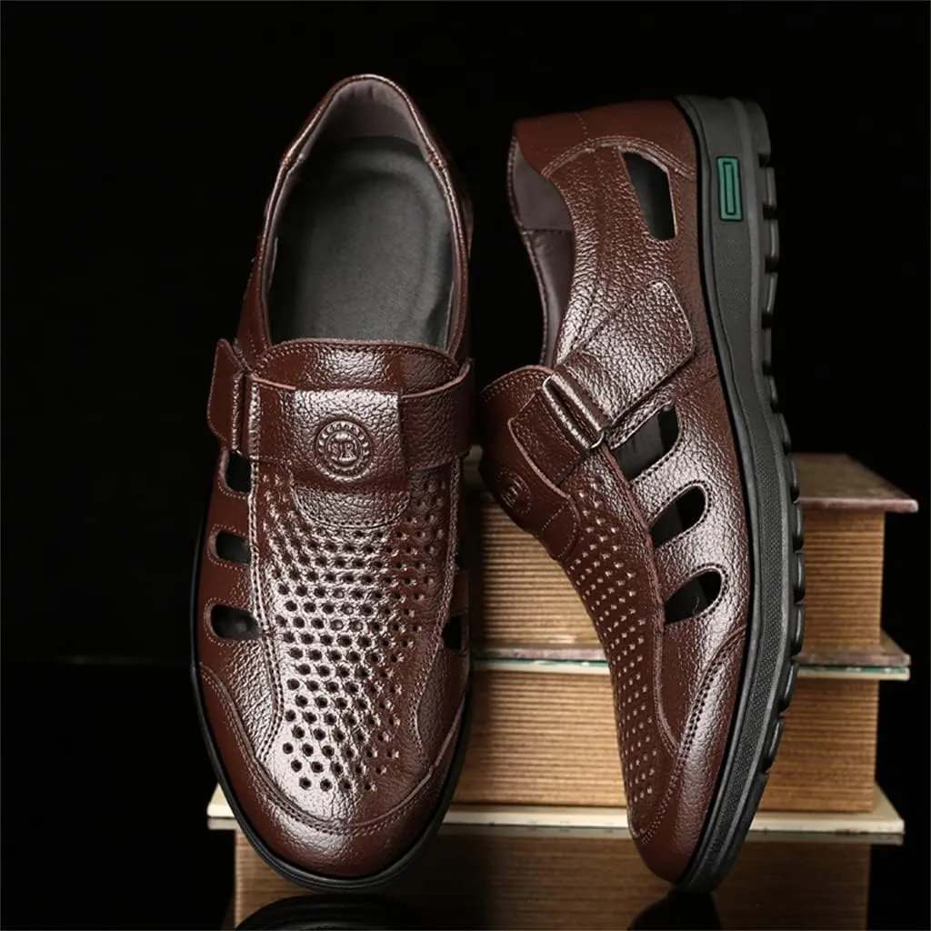 Veslexth Men Business Working Sandals Man Summer Office Breathable Loafers Leather Walking Slip-on Casual Oxfords Male Cocktail Party Fashion Dress Formal Shoes