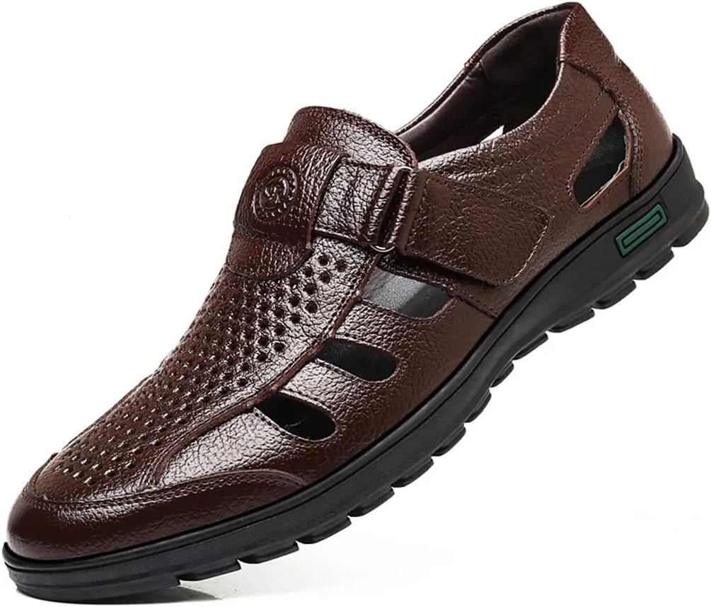 Veslexth Men Business Working Sandals Man Summer Office Breathable Loafers Leather Walking Slip-on Casual Oxfords Male Cocktail Party Fashion Dress Formal Shoes
