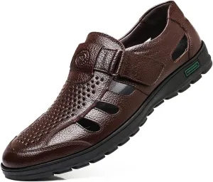 Veslexth Men Business Working Sandals Man Summer Office Breathable Loafers Leather Walking Slip-on Casual Oxfords Male Cocktail Party Fashion Dress Formal Shoes