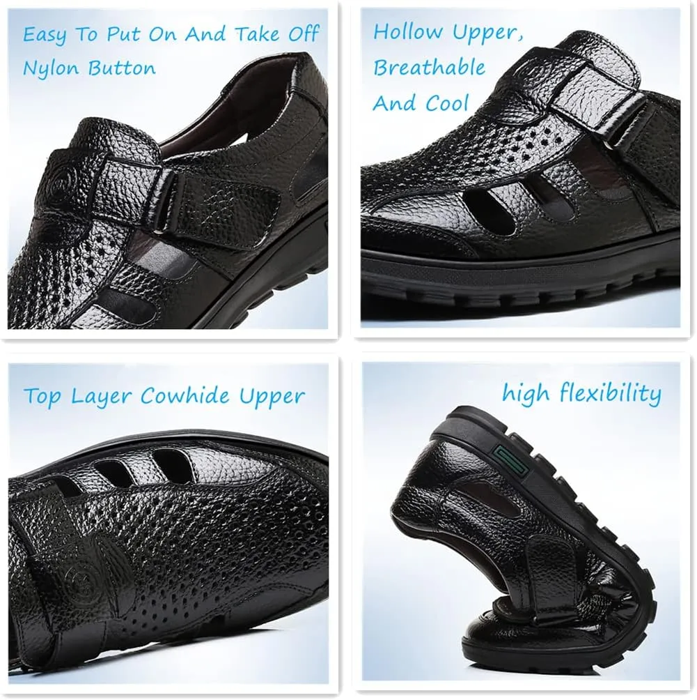 Veslexth Men Business Working Sandals Man Summer Office Breathable Loafers Leather Walking Slip-on Casual Oxfords Male Cocktail Party Fashion Dress Formal Shoes