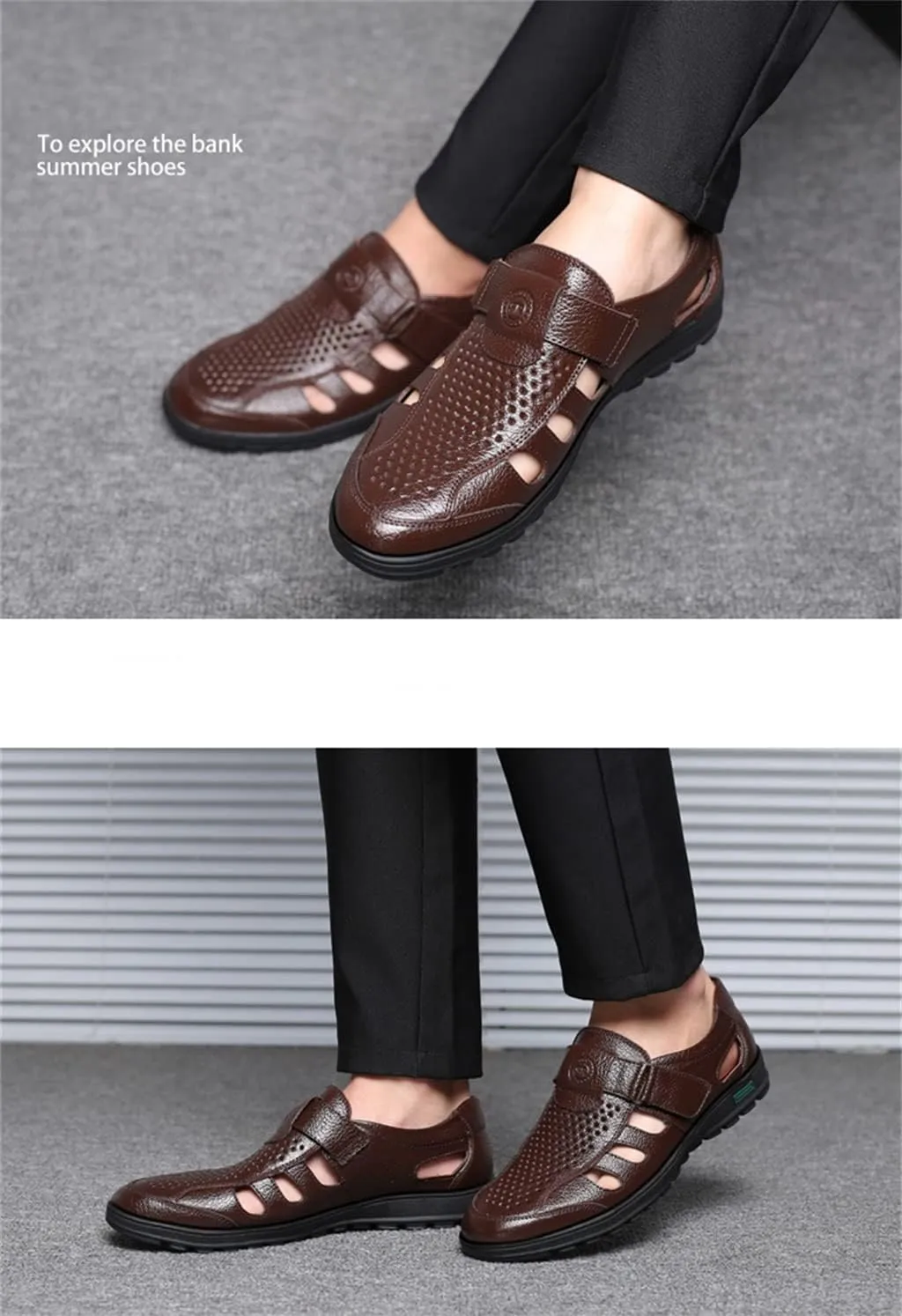 Veslexth Men Business Working Sandals Man Summer Office Breathable Loafers Leather Walking Slip-on Casual Oxfords Male Cocktail Party Fashion Dress Formal Shoes