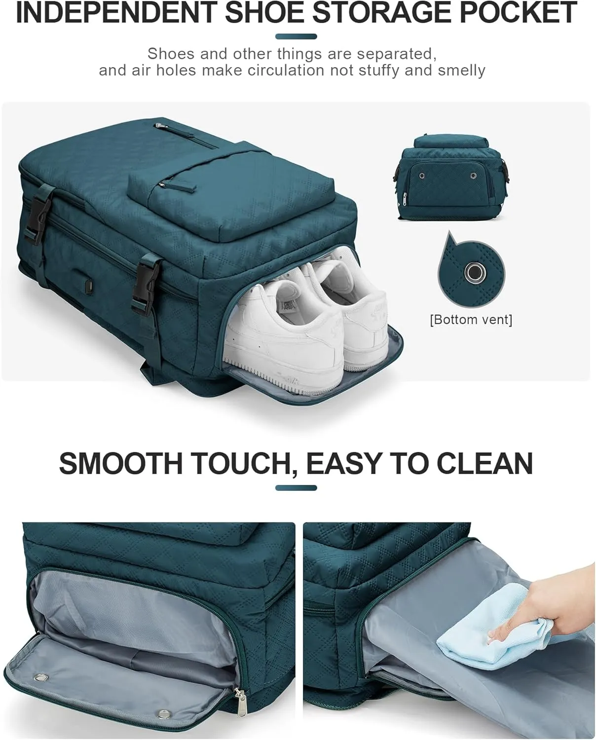 VGCUB Large Travel Backpack for Women Men, Carry on Backpack Airline Approved Gym Backpack Waterproof Business Laptop Daypack,Peacock blue