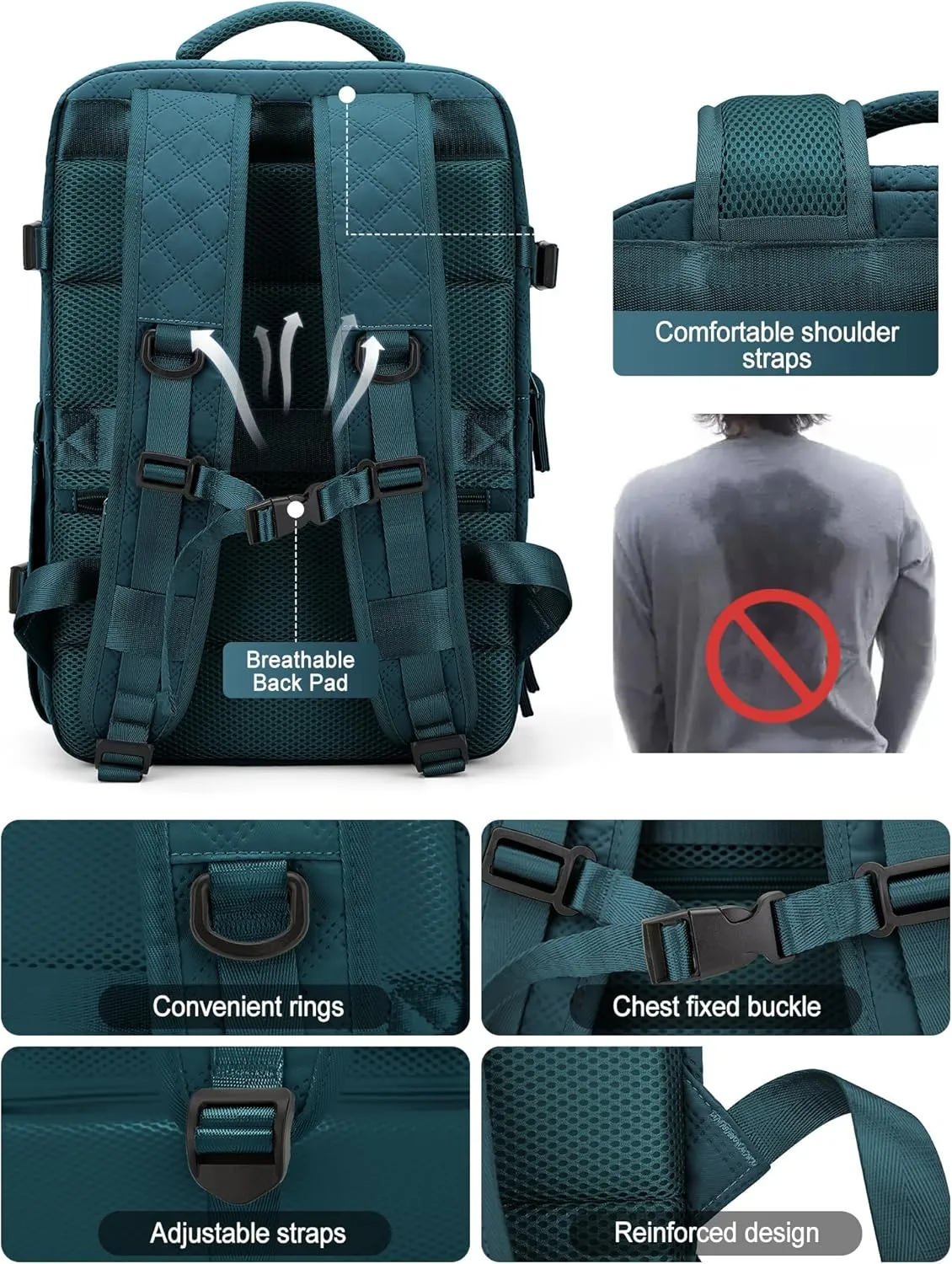 VGCUB Large Travel Backpack for Women Men, Carry on Backpack Airline Approved Gym Backpack Waterproof Business Laptop Daypack,Peacock blue