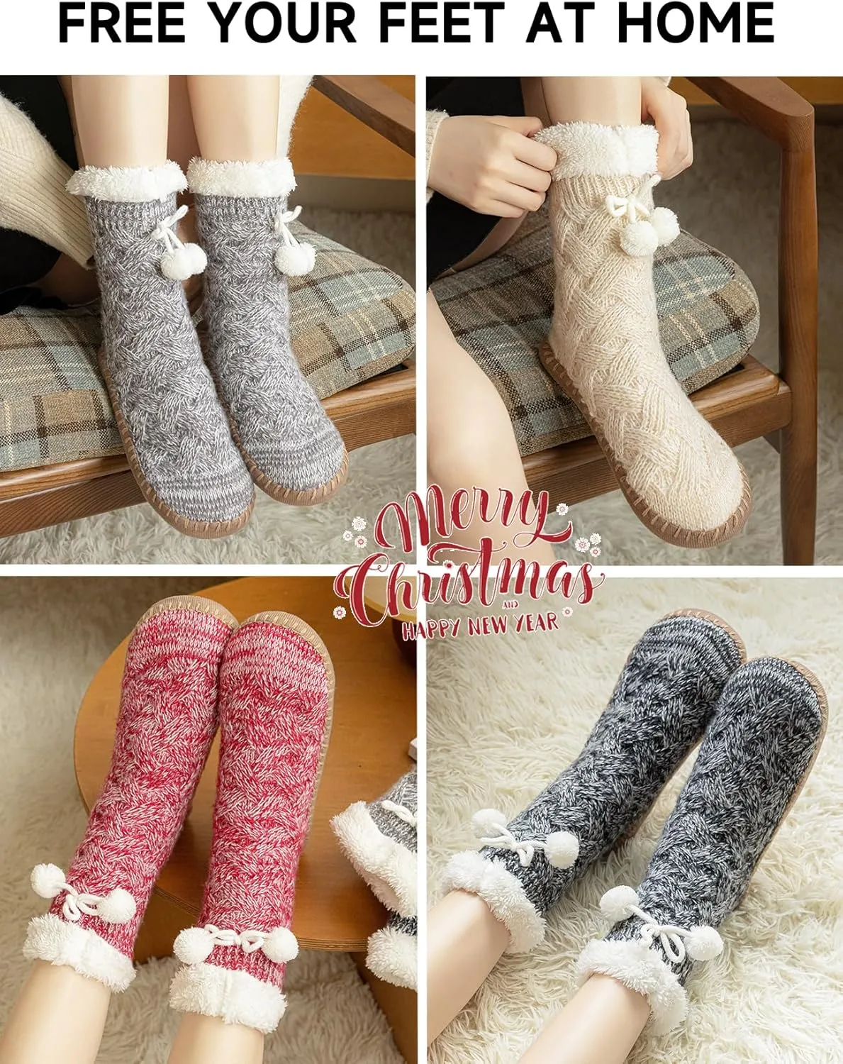 Vihir Warm Women's Slipper Socks Cozy Indoor Floor with Super Soft Fuzzy Lining and Non-Slip Sole, perfect Winter Comfort in Multiple Colors, Ideal Gift Choice
