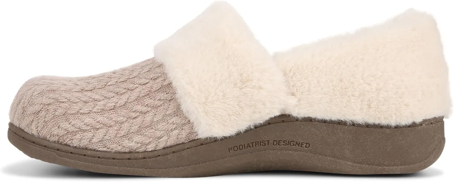 Vionic Endear Women's Cable Knit Faux Fur Trim Comfort Slipper