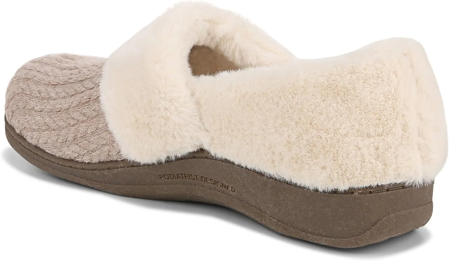 Vionic Endear Women's Cable Knit Faux Fur Trim Comfort Slipper