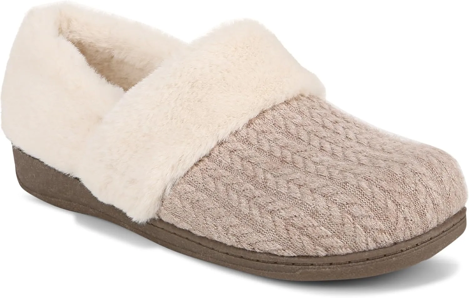 Vionic Endear Women's Cable Knit Faux Fur Trim Comfort Slipper