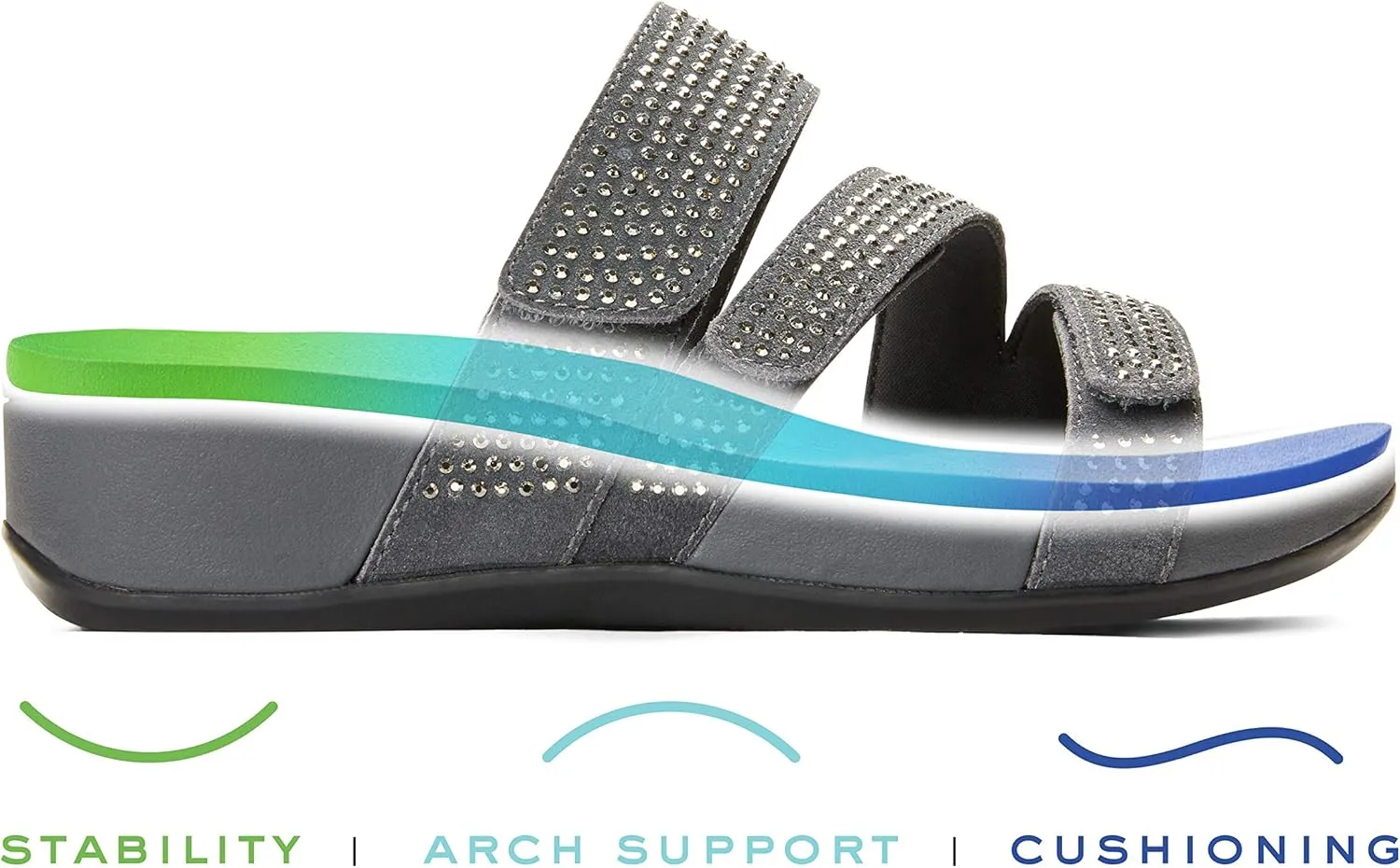 Vionic Women's Pacific Alexis Platform Sandal - Ladies Adjustable Straps Slide Sandals that include Three-Zone Comfort with Concealed Orthotic Insole Arch Support