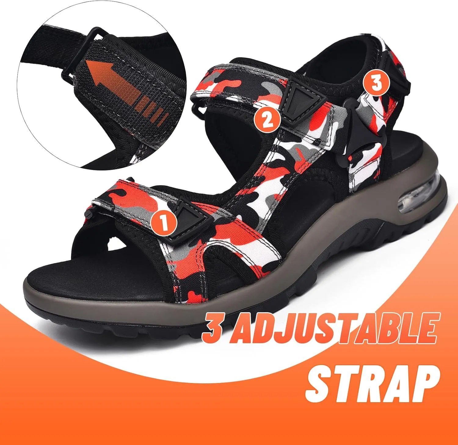 visionreast Mens Athletic Sandals Open Toe Hiking Outdoor Non-slip Sandals Air Cushion Sport Casual Beach Sandals
