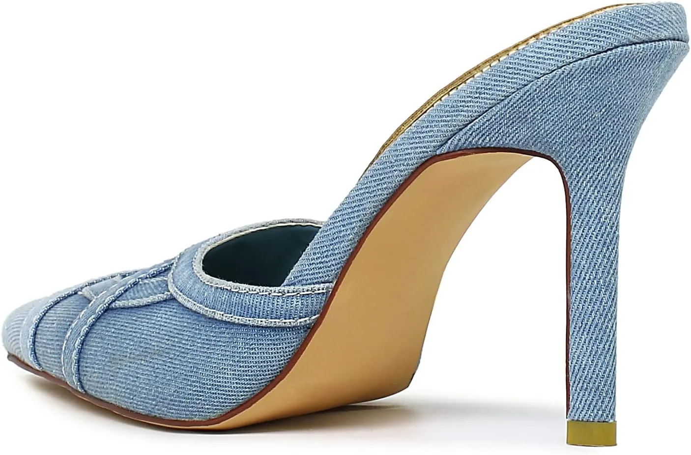 vivianly Womens Denim Stiletto Heels Sandals Pointed Toe Heeled Mule Pumps