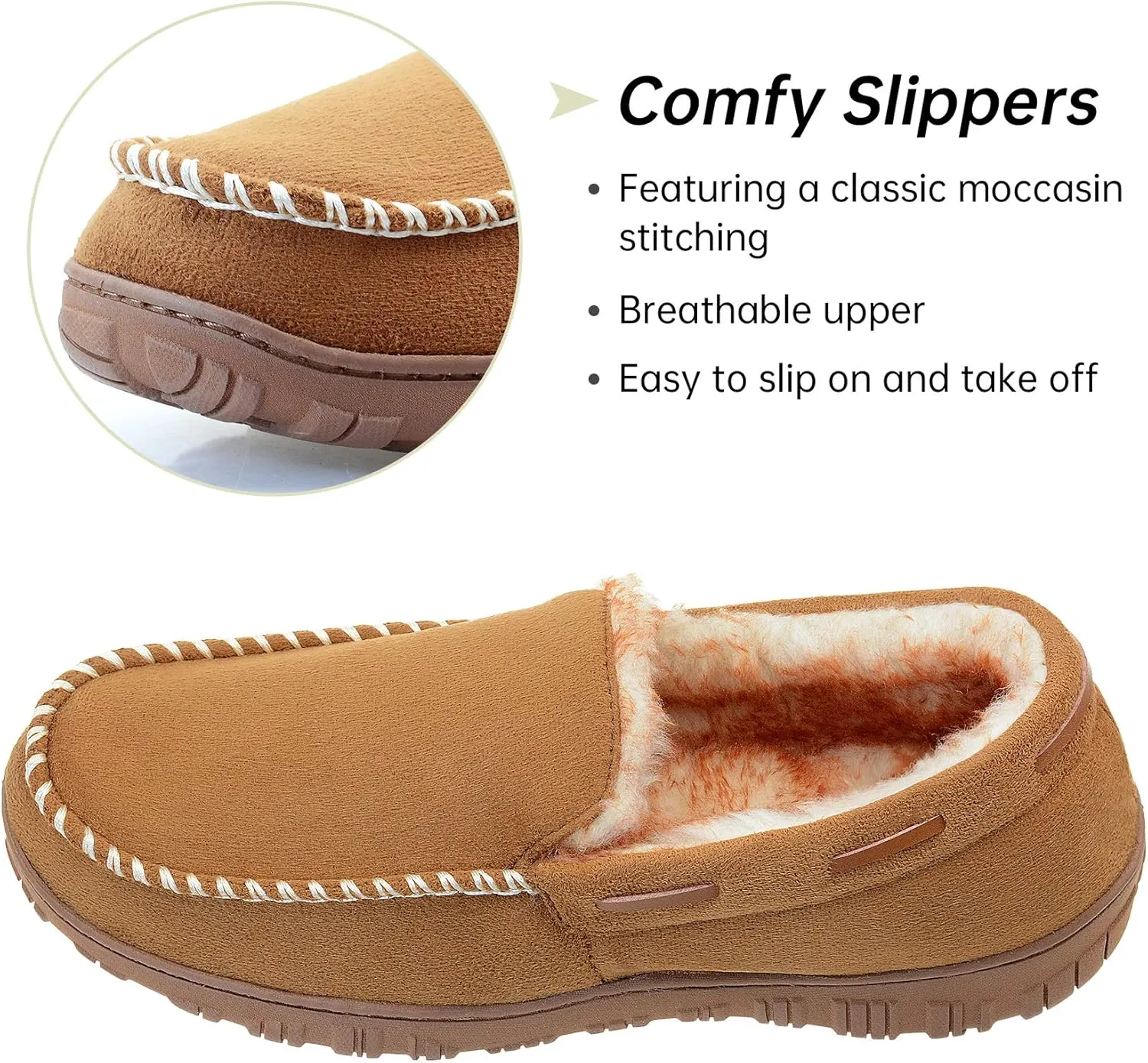 Vonair Mens Moccasin Slippers Indoor Outdoor Slip on Warm House Shoes Breathable Moccasins for Men