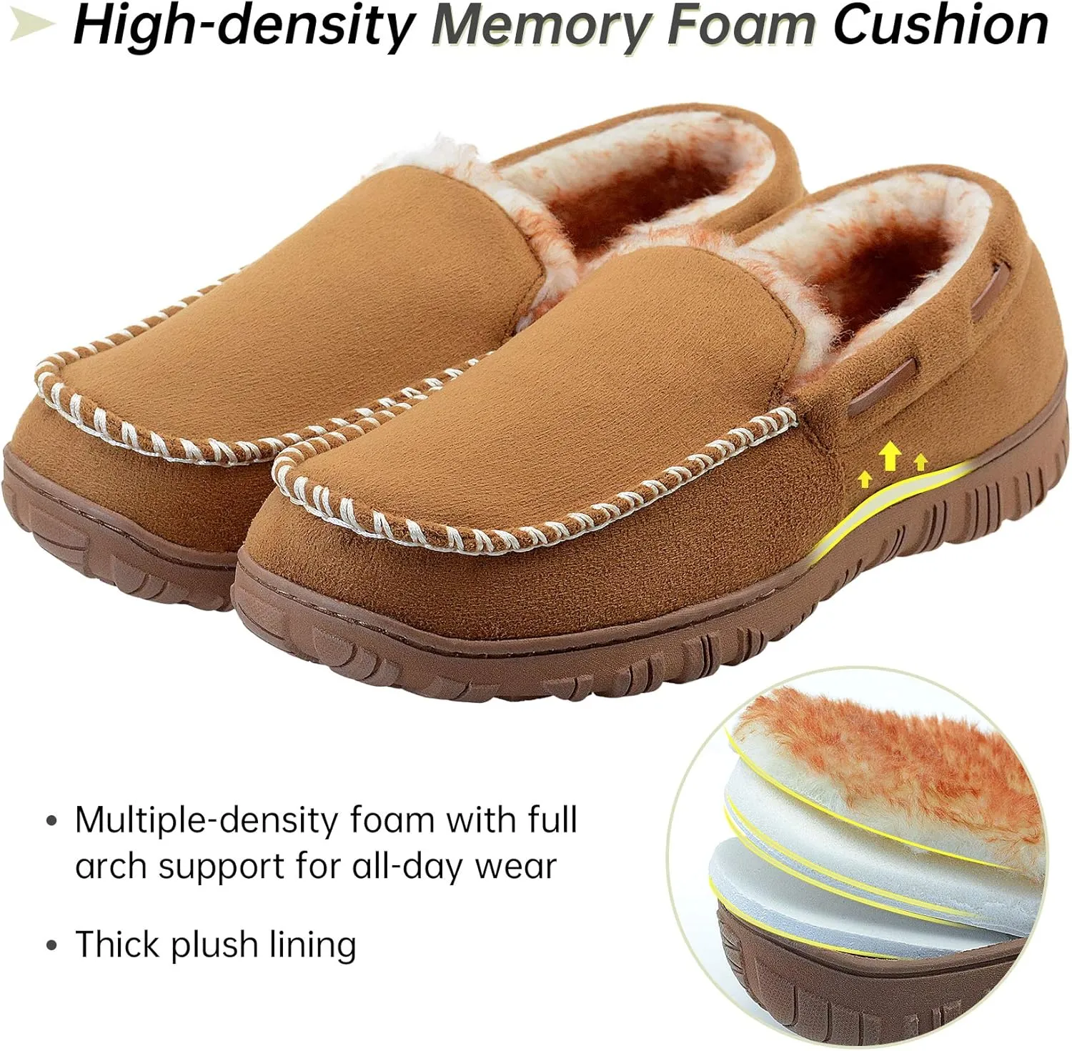Vonair Mens Moccasin Slippers Indoor Outdoor Slip on Warm House Shoes Breathable Moccasins for Men