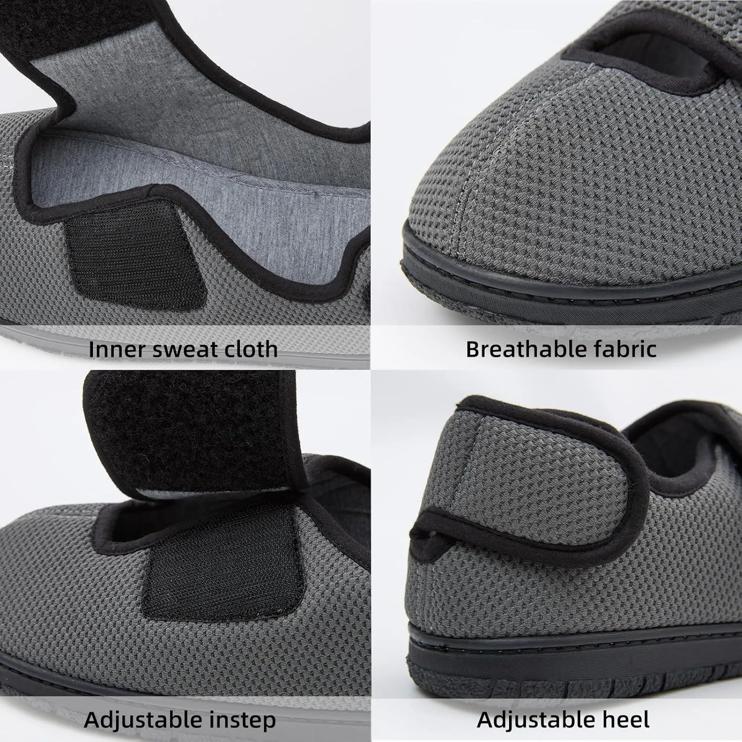 WALKFUN Men's Diabetic House Shoes Mesh Memory Foam Indoor Slippers Removable Insole Adjustable Slip on Slippers for Men