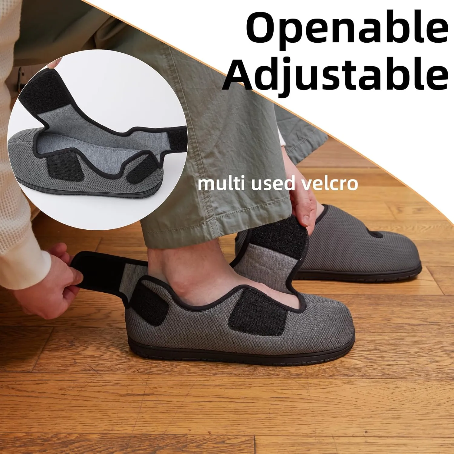 WALKFUN Men's Diabetic House Shoes Mesh Memory Foam Indoor Slippers Removable Insole Adjustable Slip on Slippers for Men