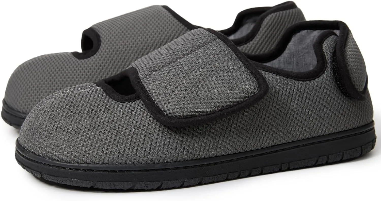 WALKFUN Men's Diabetic House Shoes Mesh Memory Foam Indoor Slippers Removable Insole Adjustable Slip on Slippers for Men