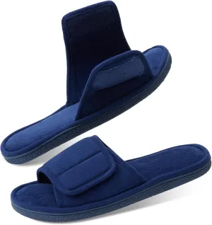 WALKFUN Men's Open Toe Slippers Adjustable Slip-on Memory Foam Indoor Slippers for Men Non Slip Outsole