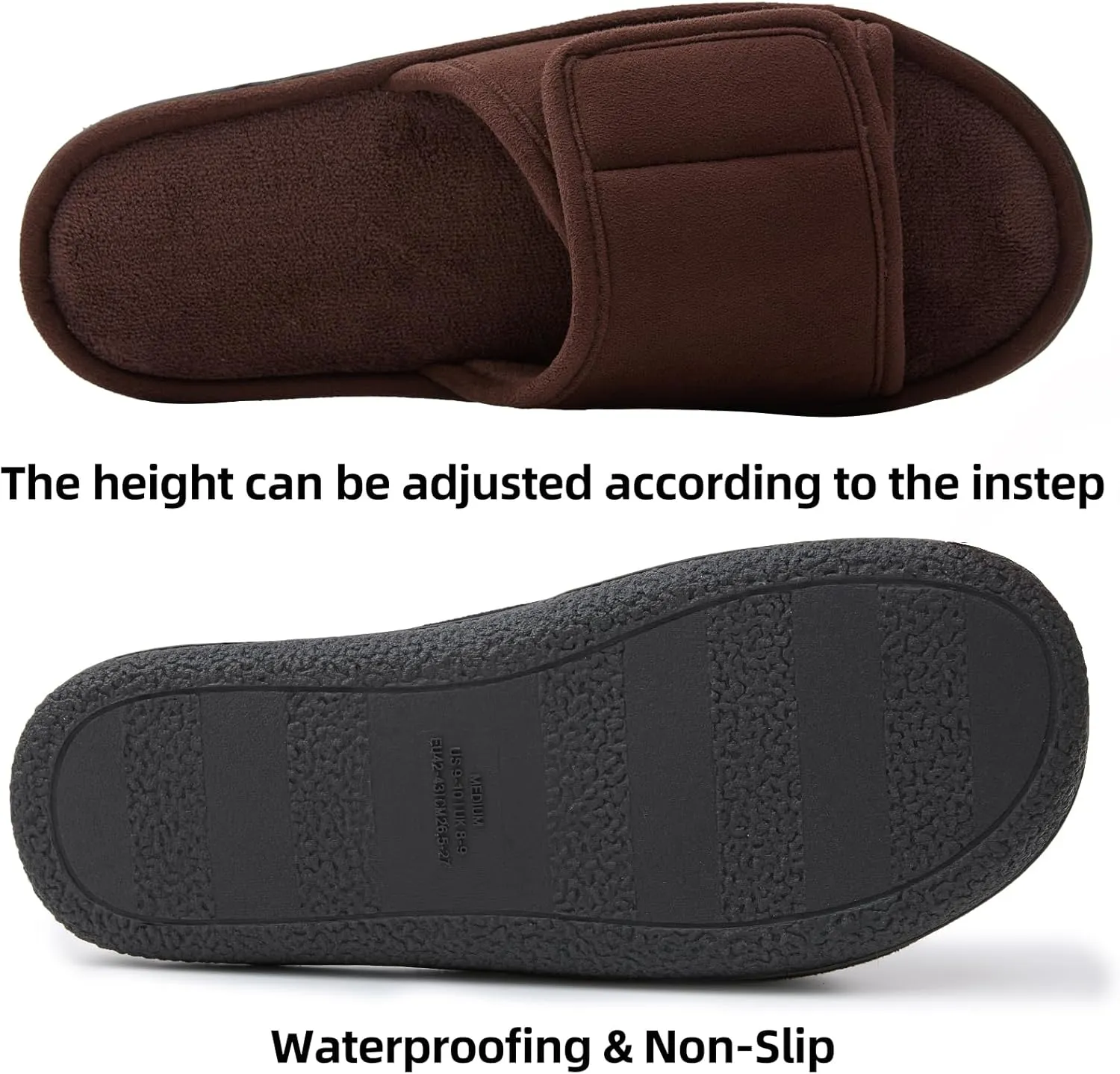 WALKFUN Men's Open Toe Slippers Adjustable Slip-on Memory Foam Indoor Slippers for Men Non Slip Outsole