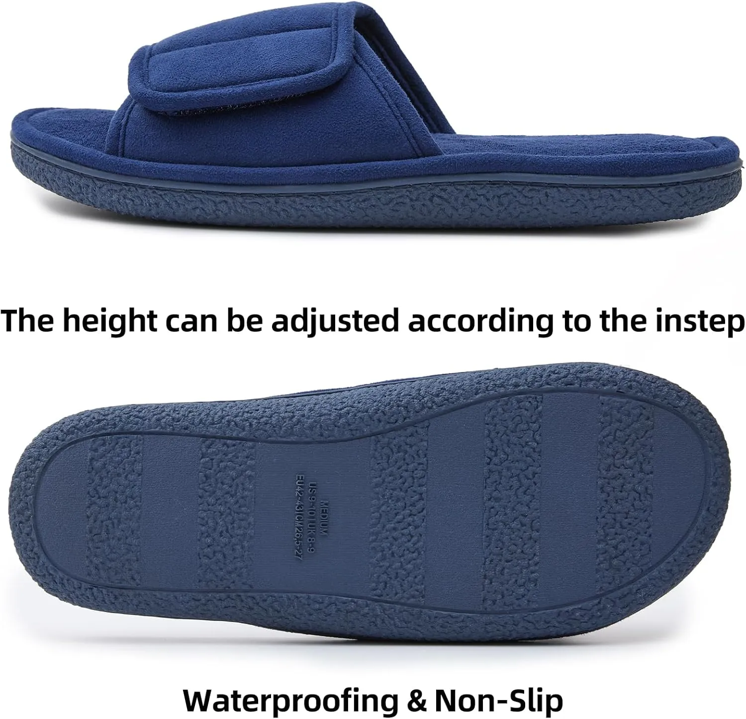 WALKFUN Men's Open Toe Slippers Adjustable Slip-on Memory Foam Indoor Slippers for Men Non Slip Outsole