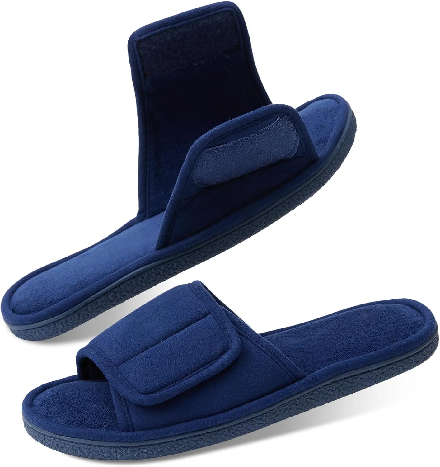 WALKFUN Men's Open Toe Slippers Adjustable Slip-on Memory Foam Indoor Slippers for Men Non Slip Outsole
