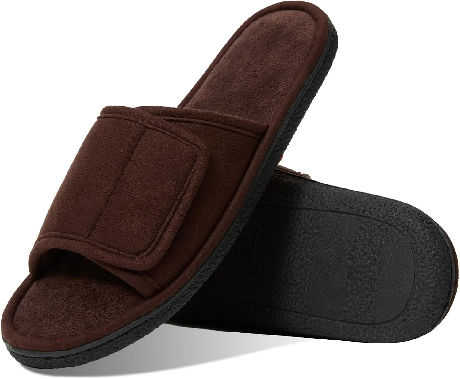 WALKFUN Men's Open Toe Slippers Adjustable Slip-on Memory Foam Indoor Slippers for Men Non Slip Outsole