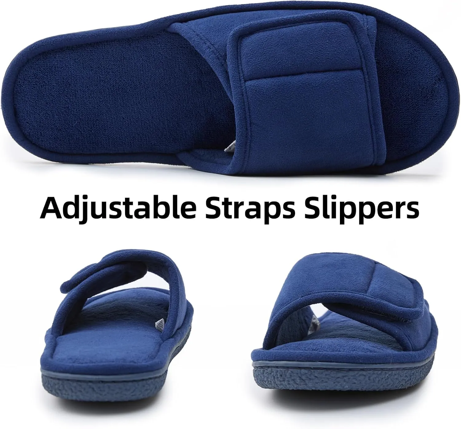 WALKFUN Men's Open Toe Slippers Adjustable Slip-on Memory Foam Indoor Slippers for Men Non Slip Outsole