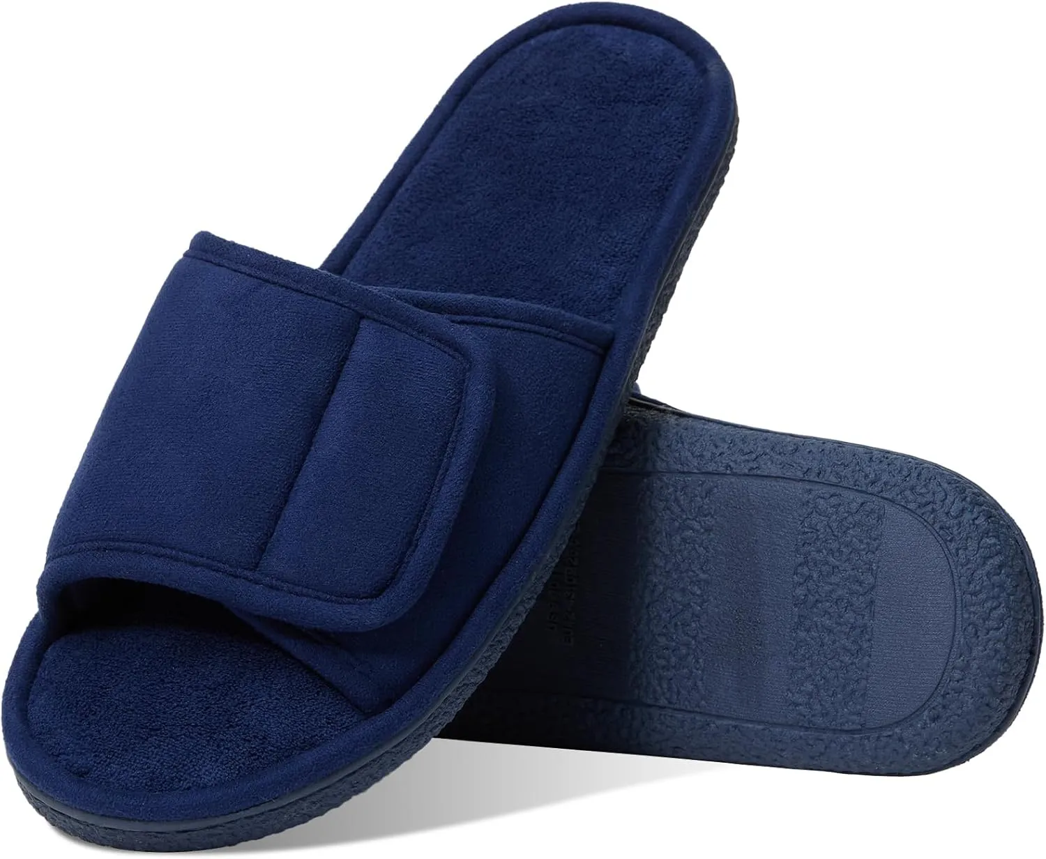 WALKFUN Men's Open Toe Slippers Adjustable Slip-on Memory Foam Indoor Slippers for Men Non Slip Outsole