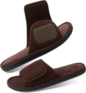 WALKFUN Men's Open Toe Slippers Adjustable Slip-on Memory Foam Indoor Slippers for Men Non Slip Outsole