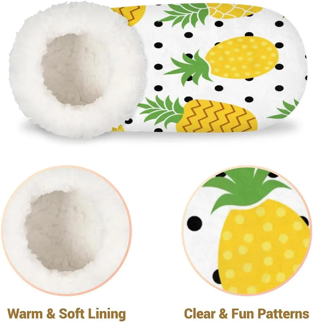 Watercolor Pineapple Polka Dots Slipper for Women and Men Non-Slip Fuzzy Slipper Socks Memory Foam Slippers Winter Warm Home Slippers Fur Lining