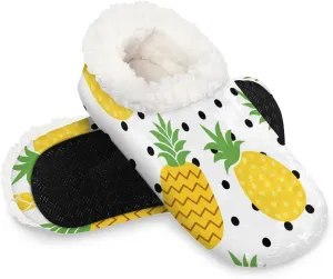 Watercolor Pineapple Polka Dots Slipper for Women and Men Non-Slip Fuzzy Slipper Socks Memory Foam Slippers Winter Warm Home Slippers Fur Lining