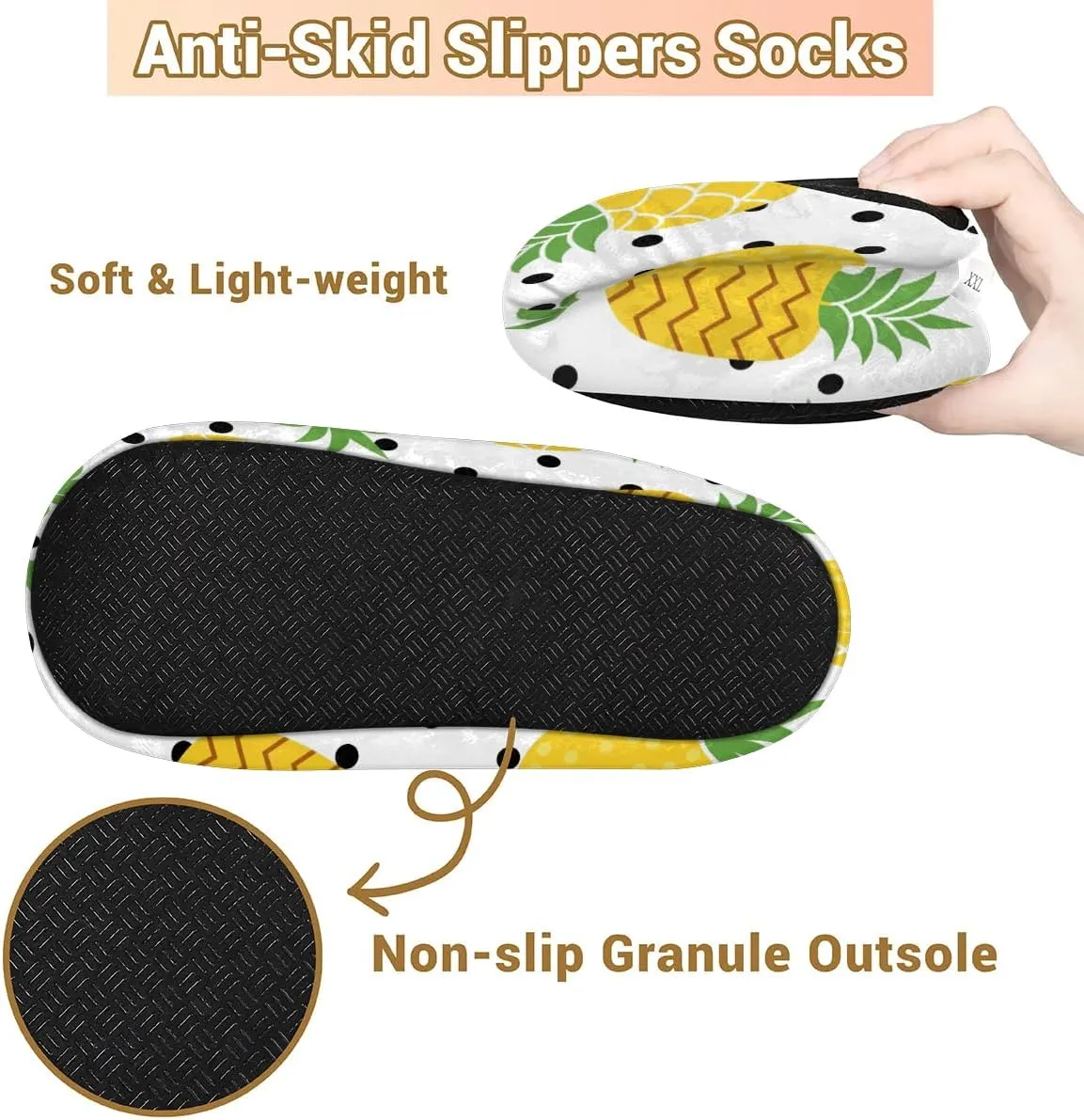 Watercolor Pineapple Polka Dots Slipper for Women and Men Non-Slip Fuzzy Slipper Socks Memory Foam Slippers Winter Warm Home Slippers Fur Lining