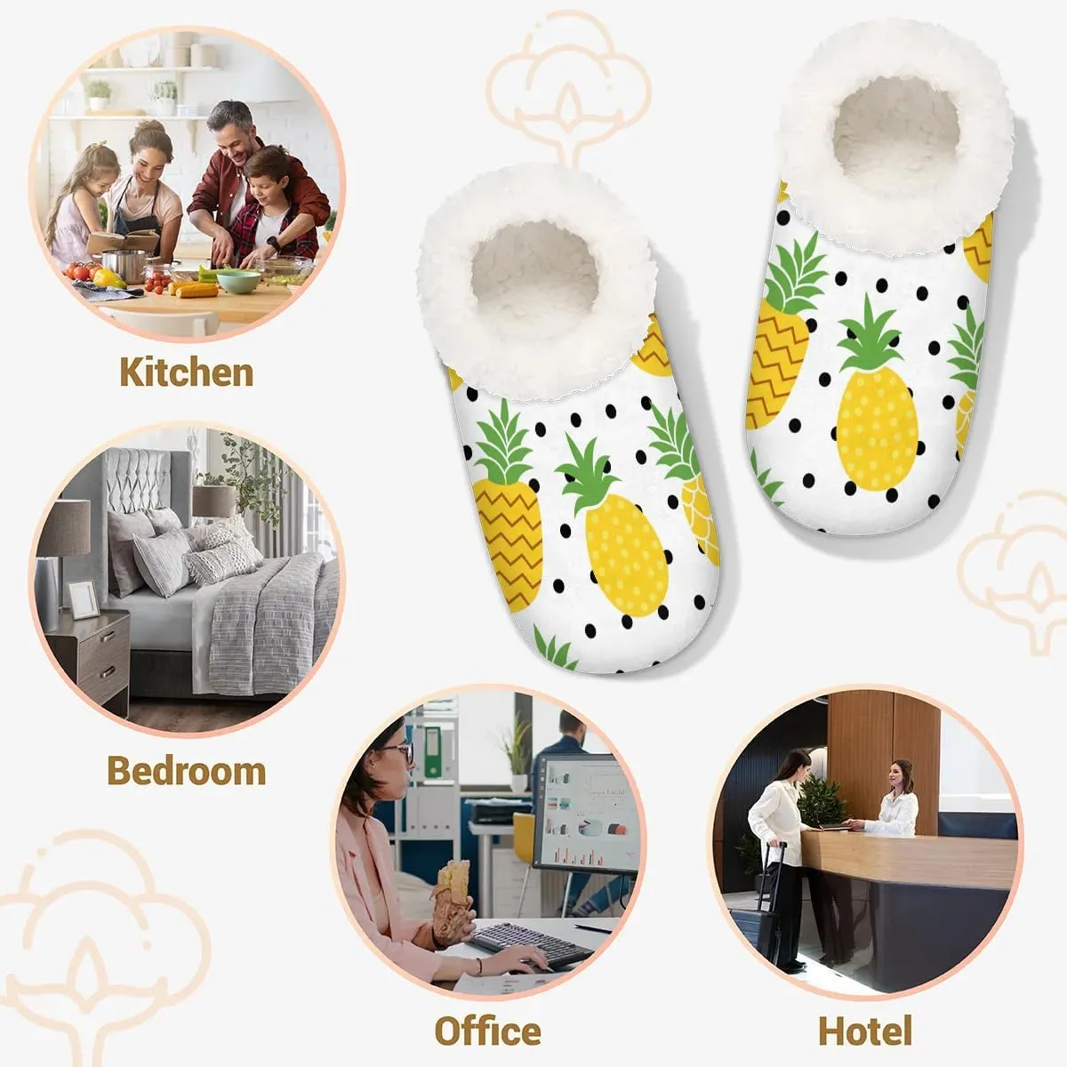 Watercolor Pineapple Polka Dots Slipper for Women and Men Non-Slip Fuzzy Slipper Socks Memory Foam Slippers Winter Warm Home Slippers Fur Lining