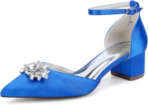 Wedding Shoes for Bride Pointy Toe Ankle Strap Sandals for Women Closed Toe Pump Bridal Shoes Rhinestones Elegant Heels for Dressy Prom Block Heel