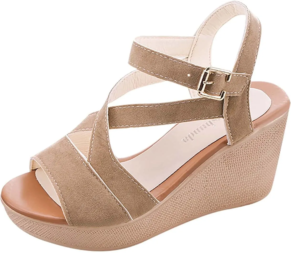 Wedge Sandals for Women Casual Summer Fashion Ankle Strap Open Toe Metal Buckle Platform High Heel Sandals Classic Fish Mouth Suede Roman Shoes