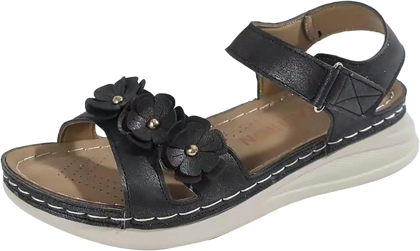Wedge Sandals for Women Dressy Comfortable Summer Platform Casual Dress Sandal Arch Support Walking Orthotic Orthopedic Shoes Beach Adjustable Ankle Strap Open Toe Hook Loop Shoe Wedges