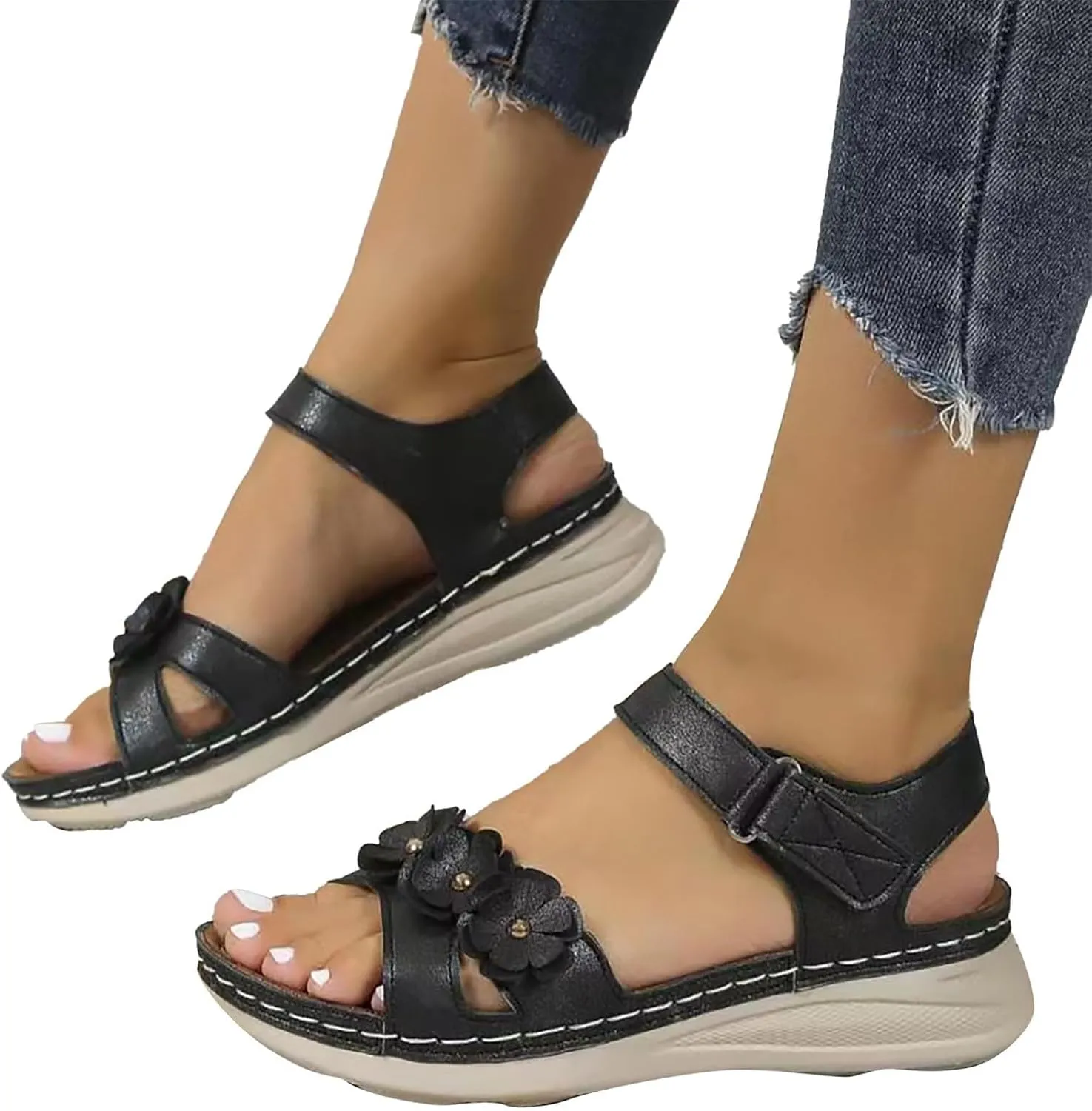 Wedge Sandals for Women Dressy Comfortable Summer Platform Casual Dress Sandal Arch Support Walking Orthotic Orthopedic Shoes Beach Adjustable Ankle Strap Open Toe Hook Loop Shoe Wedges
