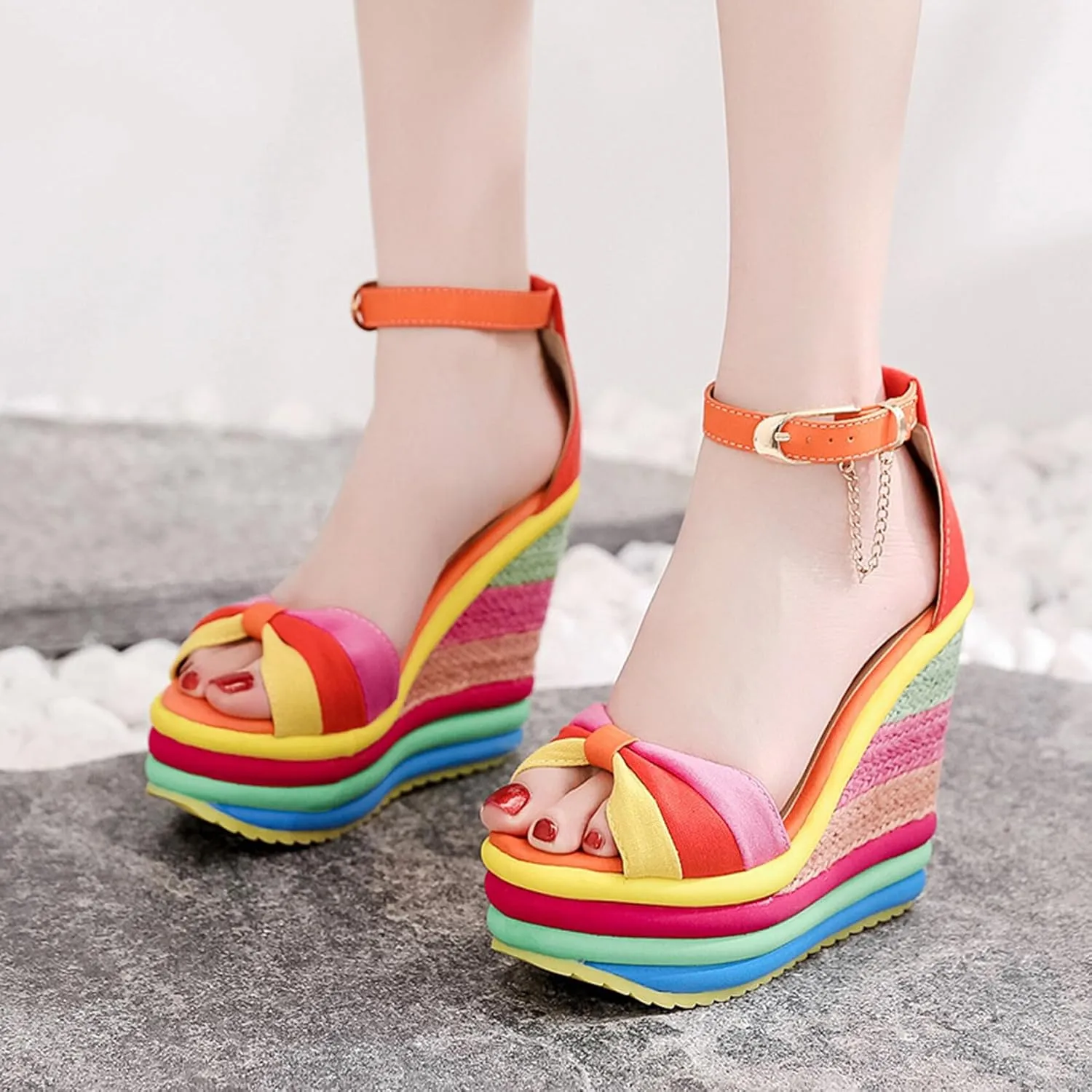 Wedge Sandals for Women Platform Espadrilles Colorful Wedge Heel Sandal with Ankle Strap